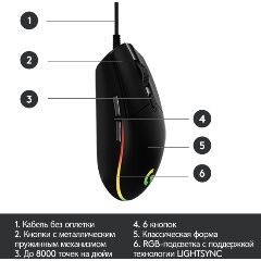 Мышь Logitech Mouse G102 LIGHTSYNC  Gaming Black Retail - 3