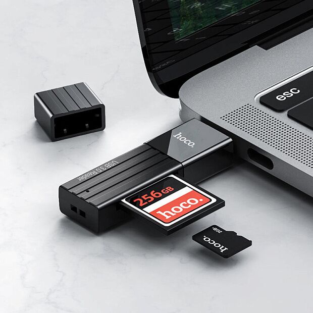 Картридер Hoco HB20 Mindful 2 in 1 USB 3.0/5Gbps, USB-A на microSD, SD (Black) - 3